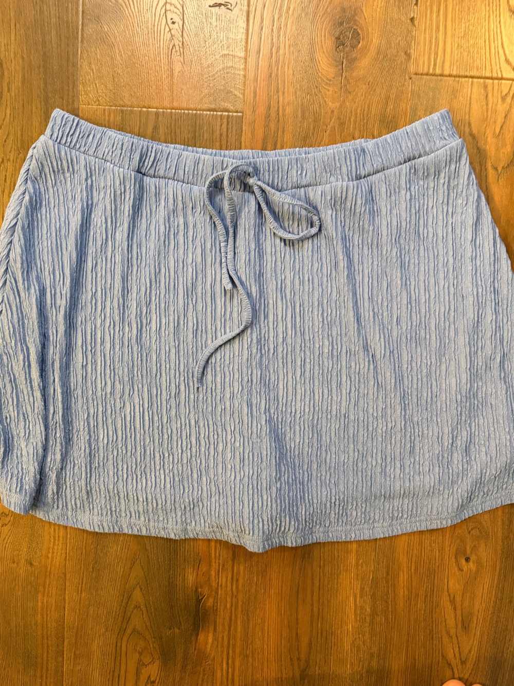 Light Blue Textured Drawstring Skirt with Built in Shorts